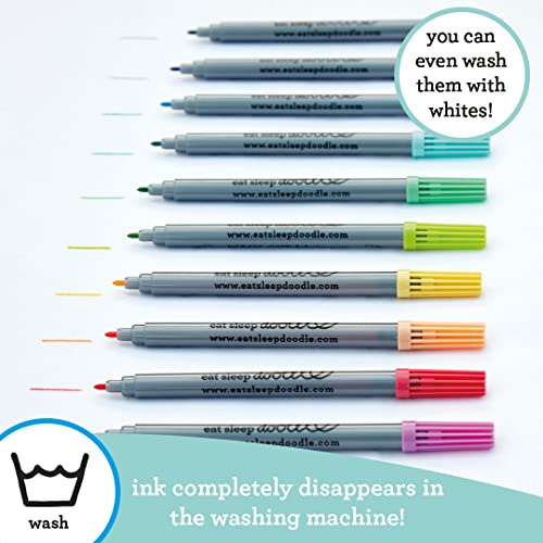 eatsleepdoodle Original Doodle Wash-Out Fabric Marker Set (Pack of 10) Double-Ended Felt Tip Markers: Pastel Colors