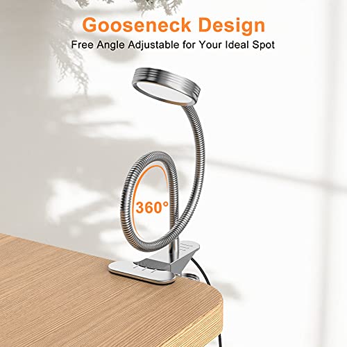 LEPOWER Clip on Light/Reading Light/Book Light Color Changeable/Night Light Clip on for Desk, Bed Headboard and Computers (Silver)