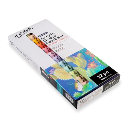 Mont Marte Acrylic Colour Pastel Paint Set Signature 12pc x 36ml (1.2 US fl.oz), Creamy Pastel Acrylic Paint Set, Good Coverage, Semi-Matte Finish, Ideal For Most Art and Craft Surfaces.