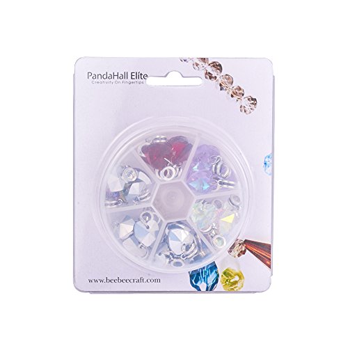 PH PandaHall 6 Colors Heart Glass Charms 30pcs Faceted Heart Pendants Valentine Charms Crystal Dangle Charms with Bail Hanger Large Hole Beads for Wedding Mother Necklace Bracelets Making, Hole: 5mm