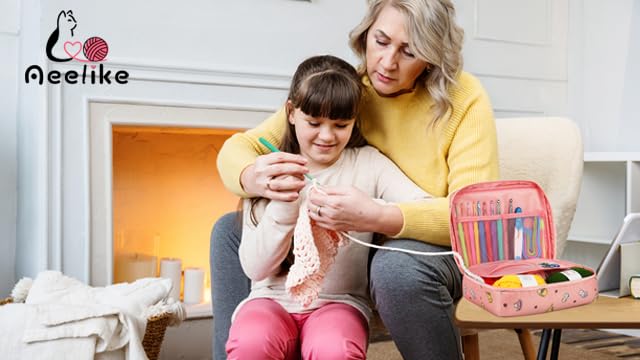 Crochet Kit for Beginners with Yarn and Introduction Book, Crochet Starter Kit Everything for Ages 8-12, Learn to Crochet Kit with Ergonomic Soft Grip Crochet Hooks and Blue Flower Bag