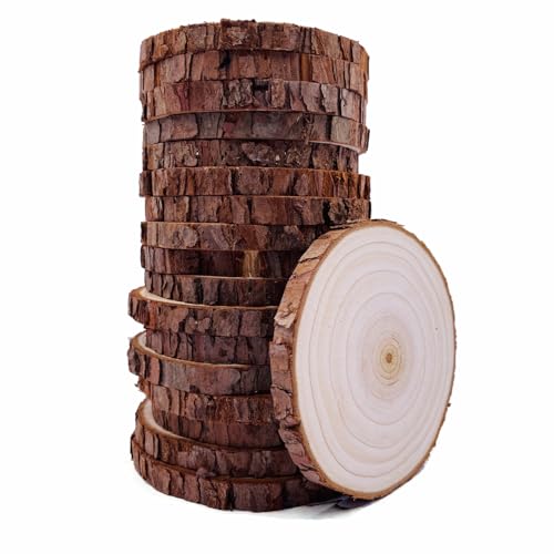 Unfinished Natural Wood Slices with Bark 20 Pcs 3.5-4 inch Craft Wood kit Circles Crafts Christmas Ornaments Rustic Wedding Decoration DIY Crafts for Crafts