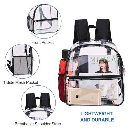 USPECLARE Clear Backpack for Stadium Approved 12×6×12, Water proof Clear Bag for Stadium Events and Concert Work Sport Event（Black）