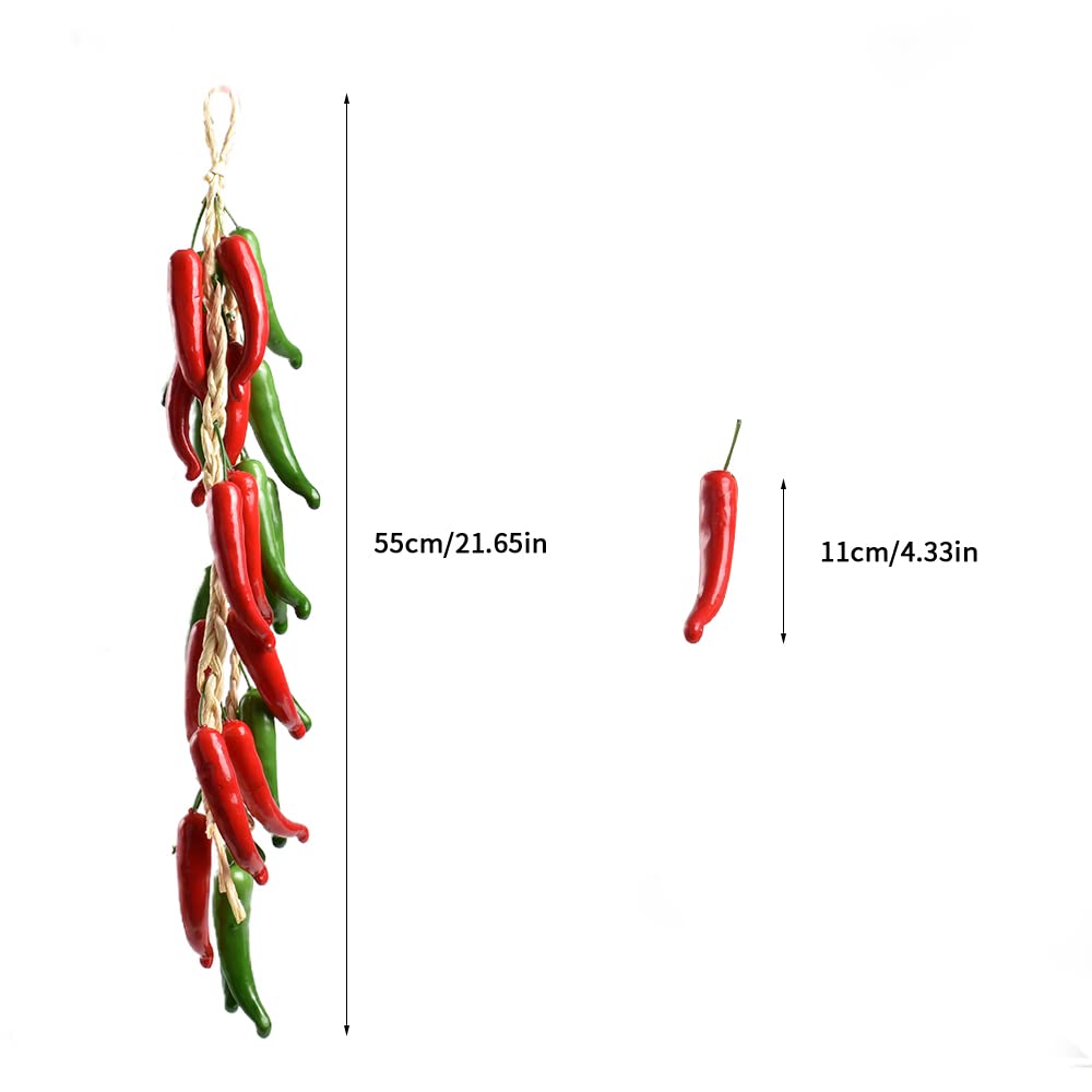 Artificial Hanging Pepper String 2 Sets, Simulation Lifelike Hot Chili Vegetable Fruit Garland Vine for Home Kitchen Farm Party Wall Decoration, Red&Green