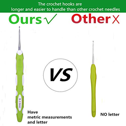 YOKER 9 Sizes Ergonomic Crochet Hooks Set with Case 2mm(B)-6mm(J) Set of 40 Pcs Soft Grip Crochet Hooks with Long Handle for Arthritic HandsCrochet Needles Standard US