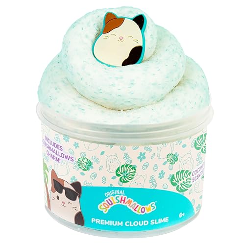 Original Squishmallows Cam The Cat Premium Coconut Scented Slime, 8 oz. Scented Slime, 2 Fun Slime Add Ins, Fluffy Slime, Pre-Made Slime for Kids, Great 6 Year Old Toys, Super Soft Sludge Toy