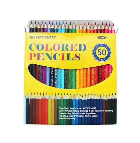 SKKSTATIONERY 50Pcs Colored Pencils,50 Vibrant Colors, Drawing Pencils for Sketch, Arts, Coloring Books, Christmas Halloween Gifts