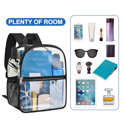 Oraben Clear Stadium Backpack 12x6x12 Small Clear Bag Stadium Approved Great for Games Sport Events Festival Concerts Women Men Unisex(Black)