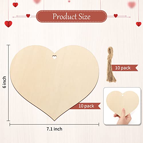 Wooden Heart Ornaments to Paint 7 Inch, Large Size Wooden DIY Blank Unfinished Heart Wood Discs Ornament for Crafts Hanging Decorations