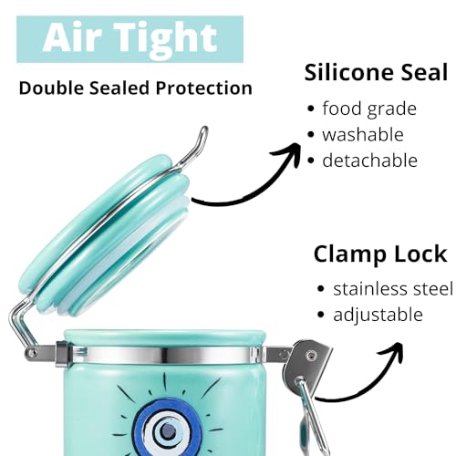 Evil Eye Stash Jar Half Oz (250ml), Odor Smell Proof Jar Airtight Container Keep Herbs Fresh Storage, Stash Jar Air Tight Container Ceramic, Turkish Blue Eye Nazar Decor Witchcrafts Ritual Accessories
