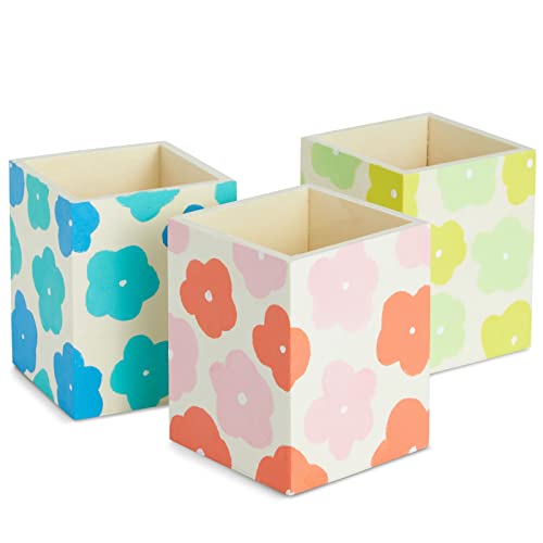 3 Pack Unfinished Wood Pencil Holder Cups for Office - Pen Accessories Organizer and Storage for Classroom Desk (3 in)