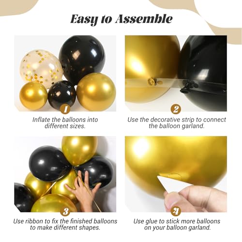 FOTIOMRG Black and Gold Balloons Garland Arch Kit, 5 10 12 18inch Black Gold Confetti Latex Balloons for Graduation New Year Anniversary Birthday Party Decorations