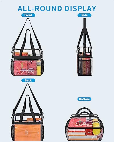 Paxiland Clear Bag for Stadium Events 12x6x12, Large Clear Tote Lunch Bag Stadium Approved with Reinforced Shoulder Straps for Concert Outfits and Festival, Transparent Handbag for Women - Black