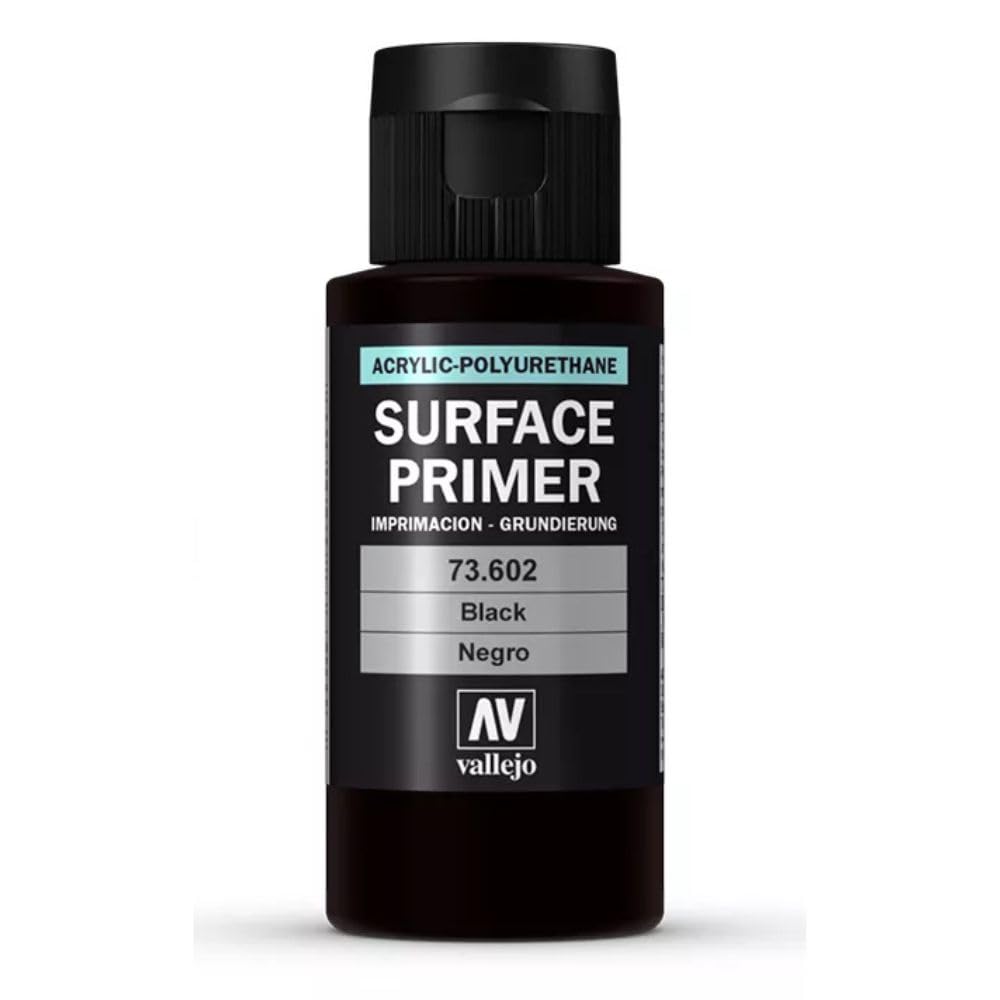 Vallejo - Surface Primer Color | Black Acrylic Primer 60 ml (2.02 fl.oz.) | Matte Finish and Fast Drying | Perfect for Airbrushing and Great Adhesion to Figurines and Scale Models