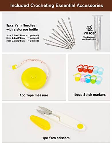 YOJOB Traditional 14 Sizes Crochet Hooks Kit, Super Smooth Crochet Hook Needle for Beginners or Advanced (Coffee)