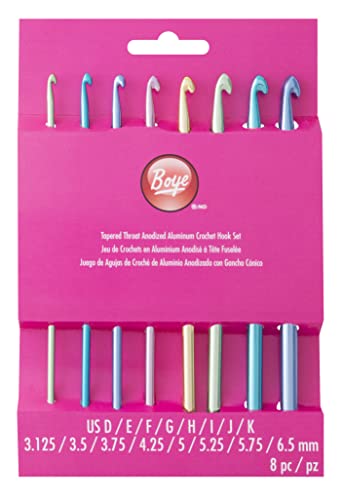 Boye Crochet Set Alum Sz Notion, Hook sizes: 3.125-6.5 mm, US D-K, Assorted