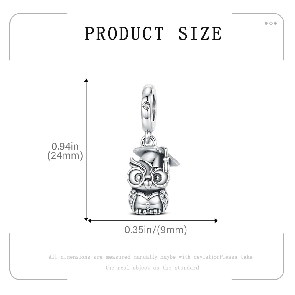 KEQ 2026 Graduation Cap Charms for Pandora Bracelets Necklace 925 Sterling Silver Bead for Daughter Granddaughter Graduation Pedant with 5A Cubic BBF Christmas Gift (Graduation Owl Cap)