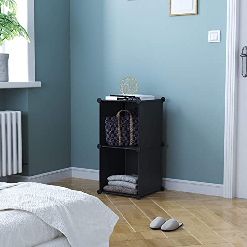 C&AHOME Cube Storage, 2-Cube Organizer Units, Plastic Closet Storage Shelves, DIY Book Shelf, Modular Bookcase, Cabinet Ideal for Bedroom, Living Room, Home Office, 12.4" L x 12.4" W x 24.8" H Black