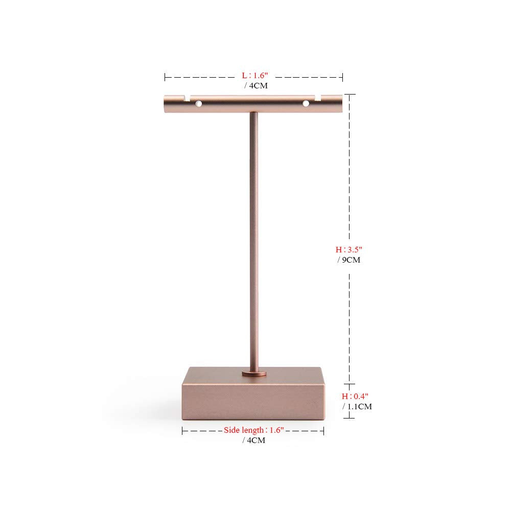 Oirlv Pure Metal T- Shape Earring Display Stand Showcase Organizer Earring Tree(Rose Gold)