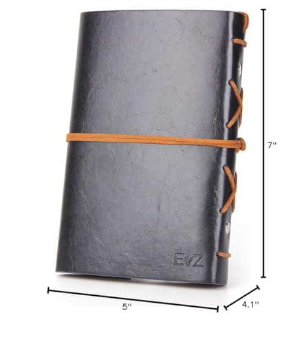 EvZ Leather Writing Journal Notebook, 7 Inches Vintage Nautical Spiral Blank String Diary Notepad Sketchbook Travel to Write in, Unlined Paper, Retro Pendants, Classic Embossed, Grey