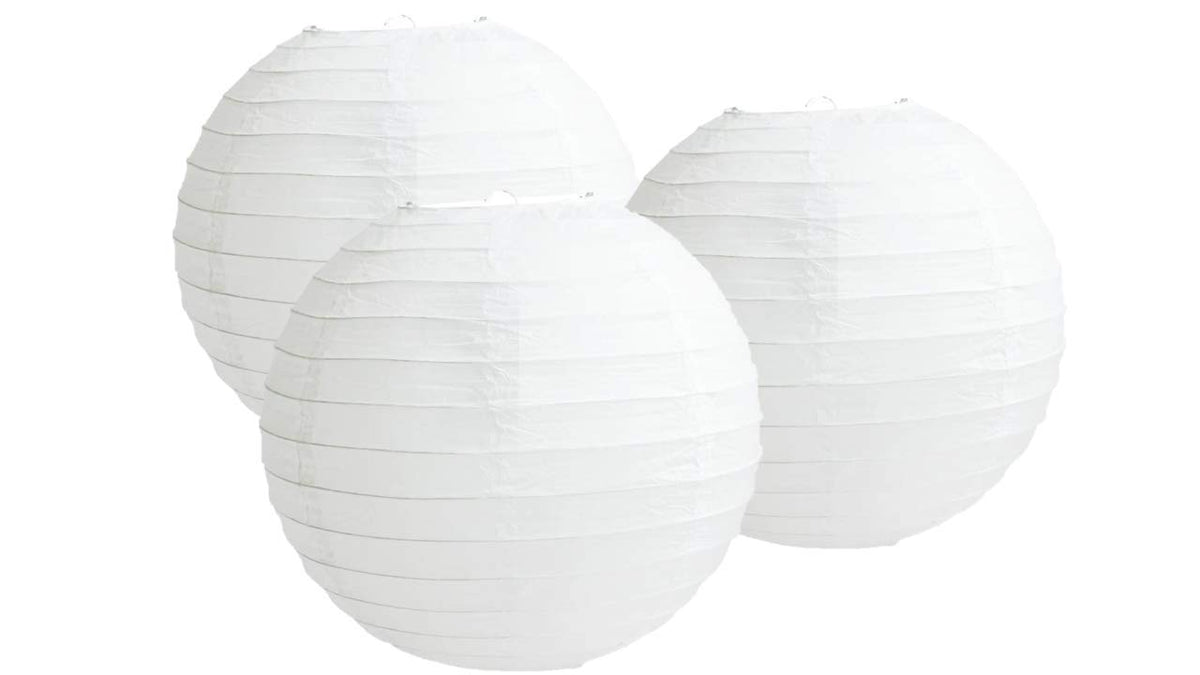 Pack of 3 Round Paper Lanterns Lamp Wedding Birthday Party Decoration (White, 14" /35CM)
