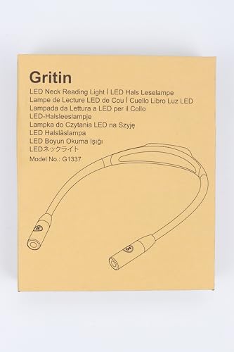 Gritin LED Neck Reading Light,Book Light for Reading in Bed-Eye Caring 3 Colors, Dimmable Brightness, Bendable Arms, 80+Hrs Runtime, Neck Round Design, Comfortable &Lightweight for Crafting, Knitting