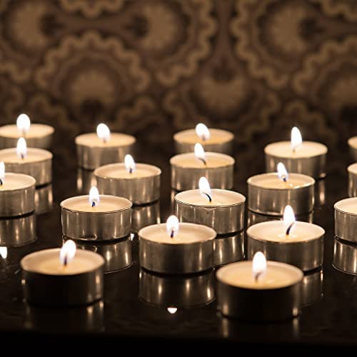 Pomp Glow Tealights (24 Pack) | White Unscented Decorative Tea Light Candles That Will Light Up Your Home, Wedding, Dinner & Any Special Occasion | Long Lasting, Smokeless, Mess Free Candles