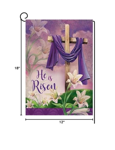 Sambosk He is Risen Spring Easter Small Garden Flag Vertical Double Sided Burlap Welcome Farmhouse Yard Outdoor Decoration 12 x 18 Inches