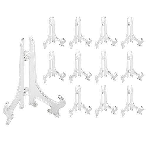 3.5" Clear Plastic Easels or Stand/Plate Holders to Display Pictures, Placecards, or Other Items at Weddings, Home Decoration, Birthdays, Tables (12 Pack)