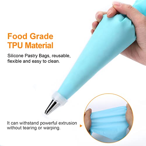 110Pcs Piping Bags and Tips Set, Cake Decorating Kit with 100 Disposable Pastry bags, 1 Reusable Silicone Piping Bag, 6 Stainless Steel Piping Tips, 1 Coupler, 2 Frosting Bags Ties