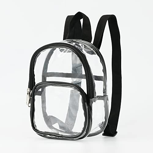 USPECLARE Clear Mini Backpack Stadium Approved, Size 7.5"x2.8"x9" for Girls, for Concert, Festival, Sport Events&Daily Use(Black)