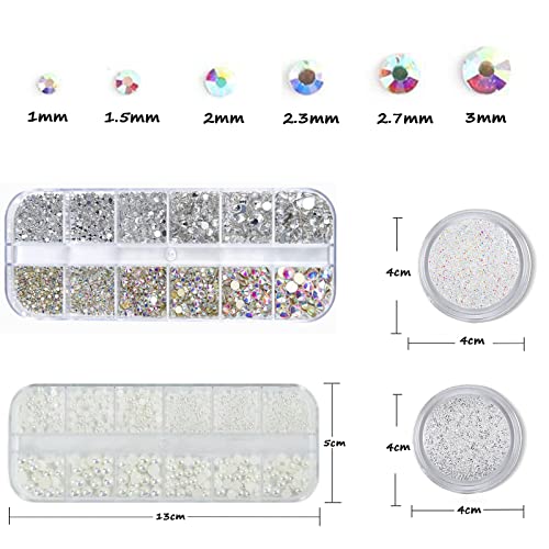 4 Boxes Flatback Rhinestones and Pearls Nail Charms for Acrylics - Crystals, Half Rounds, and Accessories for DIY Nail Art Decor