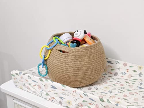 Goodpick Cute Round Basket - Cotton Rope Jute Baskets in Living Room Woven Towel Basket Bedroom Storage Bakset for Children Corner Plant Basket Indoor, Jute, 10" D x 8.3" H