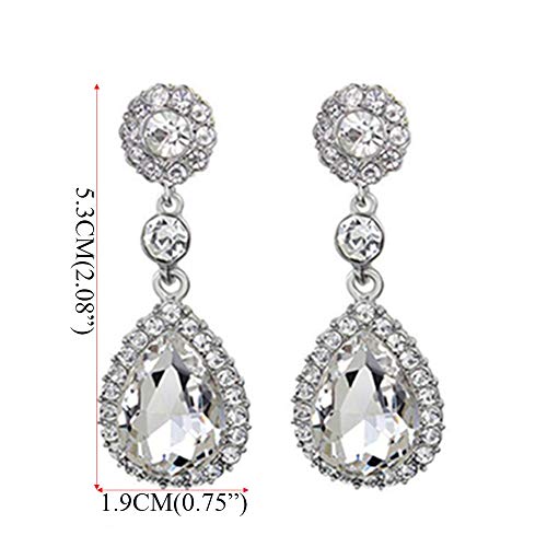 Gorgeous Austrian Cut Crystal Rhinestone Pierced Wedding Bridal Teardrop Drop Dangle Earrings (pierced-white)