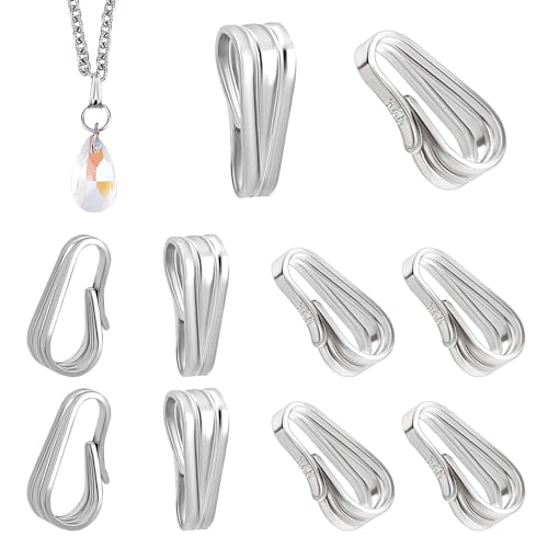 PH PandaHall Charm Holder for Necklace, 10pcs 925 Sterling Silver Snap Bail Hook Pinch Clip Necklace Chain Connectors Dangle Pendant Clasps for Necklace Choker Jewelry DIY Craft Gift Making, Platinum