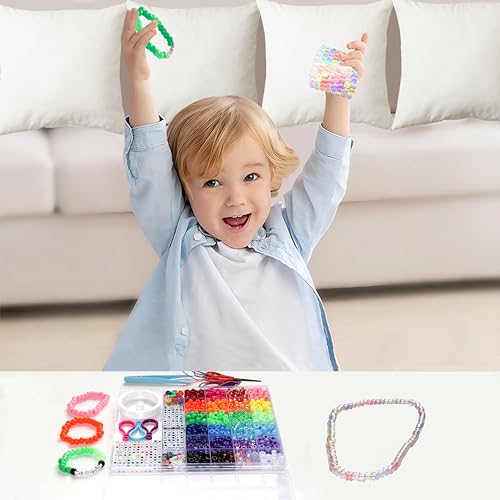 LIS HEGENSA DIY Crafts Gifts for Girls Beading Kits, 1000PCS Pony Beads Bracelet Making Kits with Decorative Beads and Charms, Craft Supplies for Children, Adults, Girls