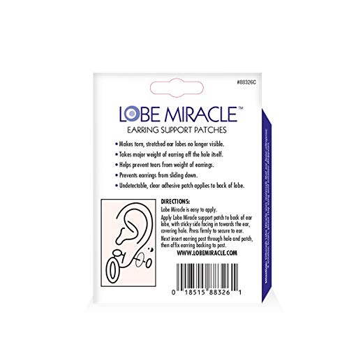 Lobe Miracle- Clear Earring Support Patches - Earring Backs For Droopy Ears - Ear Care Products for Torn or Stretched Ear Lobes (60 Patches)