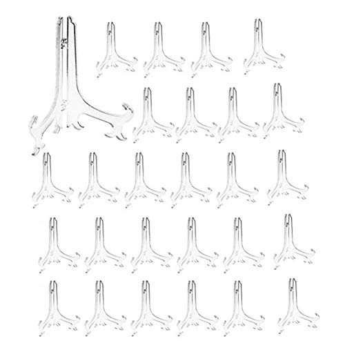 Artliving 5" Clear Plastic Easels or Stand/Plate Holders to Display Pictures or Other Items at Weddings, Home Decoration, Birthdays, Tables (24 Pack)