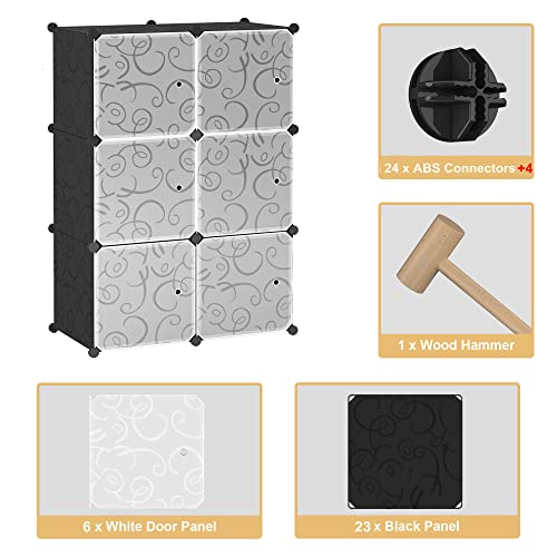 BASTUO Cube Storage Organizer, 6-Cube Closet Shelves Modular Storage Cabinet Units, DIY Plastic Storage Cube Organizerv Bookcase Shelves Organizer with Doors for Livingroom, Bedroom and Office
