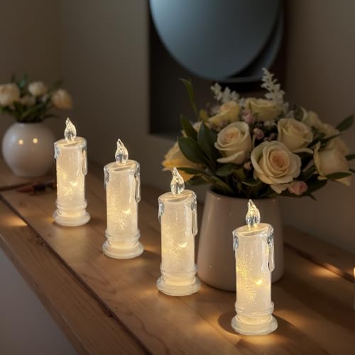 4PCS White LED Candles (D:2.5" x H:7") ,Flameless Pillar Candles,Battery Operated Candles/Fake Candle, Velas Artificiales Para Decoracion for Valentine's Day Wedding Diwali Fall Christmas Decorations