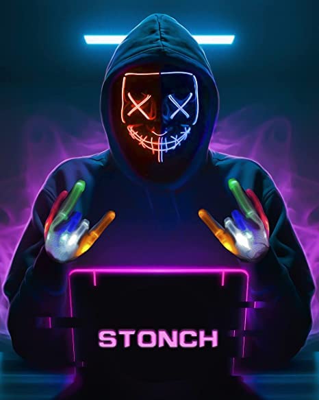 STONCH Halloween Mask Skeleton Gloves Set, 3 Modes Light Up Scary LED Mask with LED Glow Gloves, Halloween Decorations Anonymous Carnival Costumes glow purge Masks Gift for Boys Girl