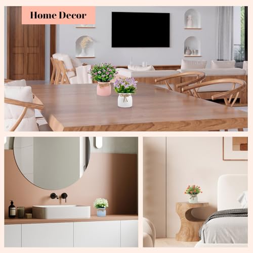 Der Rose 4 Pack Fake Flowers Small Artificial Faux Plants Indoor in Plastic Macaron Pot Spring Decor for Centerpiece Table Decorations Home Office Desk Decor