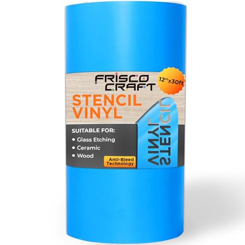 Frisco Craft Stencil Vinyl Masking Film - Compatible Stencil Vinyl for Cricut Machine, Silhouette, Cameo - Blue Removable Vinyl Stencil Sheet - Easy to use, No Residue, Multi-Purpose (12” x 30ft)