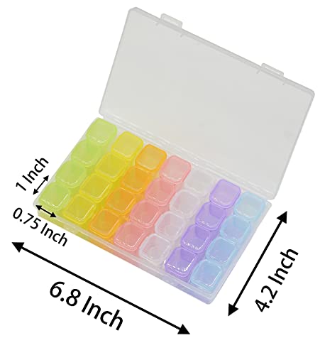 2 Pack 28 Grids Colorful 5D Diamond Painting Embroidery Box, Accessories Storage Containers Adjustable Bead Case with 196 Pcs Label Stickers (28 Grids-2pack Colorful)