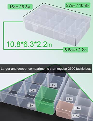 Tnqhuq Plastic Organizer Box Craft Box Bead Organizer Tackle Box Organizer 2 Pack 15 Large Grids Clear Craft Storage Box Snackle Box Container Washi Tape Organizer