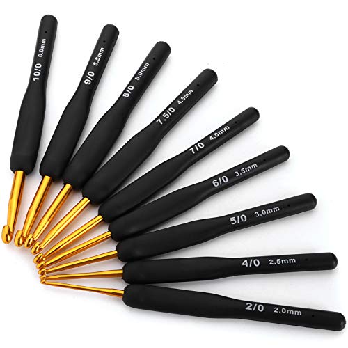 9Pcs Crochet Hook Set 2.0mm - 6.0mm Knitting & Crochet Supplies with Ergonomic Handle Crochet Hooks Kit for Arthritic Hands Sweater Sewing Thread Black Handle Craft Accessories Knitting Tools