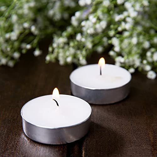 Pomp Glow 4 Hour Tealights (100 Pack) | White Unscented Decorative Tea Light Candles That Will Light Up Your Home, Wedding, Dinner & Any Special Occasion | Long Lasting, Smokeless, Mess Free Candles