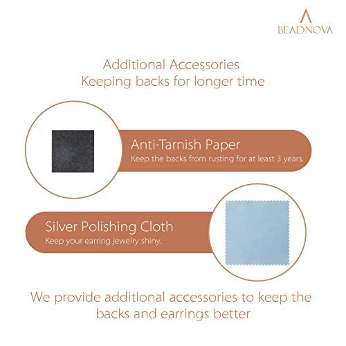 BEADNOVA Earring Backs Replacements Earring Backing Silver Plated Pierced Hypoallergenic Ear Stud Backs Stoppers Safety Bullet Clutch Earstud Backings with Pad for Posts (120pcs)