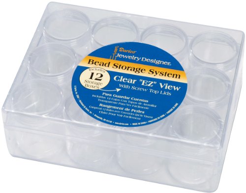 Darice Clear Bead Organizer Storage Case, Clear Bead Holder with 12 Small Containers, 6.25” x 4.75” x 2.08”