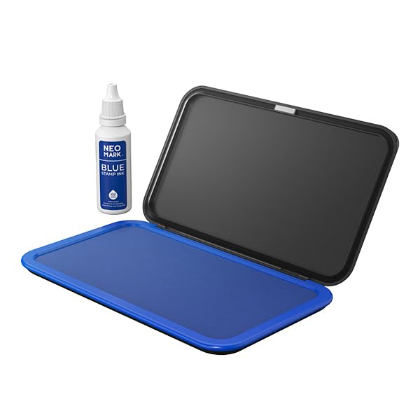 NEO MARK Large Stamp Pad Kit (1oz Ink Included) - 3.50"x 6.25", Magnetic Lid, Premium Quality Felt Stamp Pad (Blue)